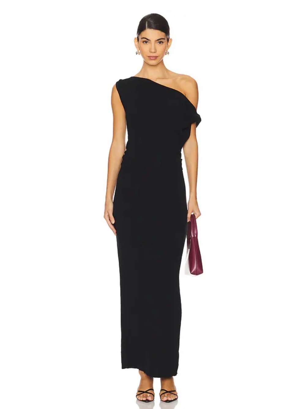 SNDYS. Leena knit pull on off shoulder maxi dress in black - M nwt